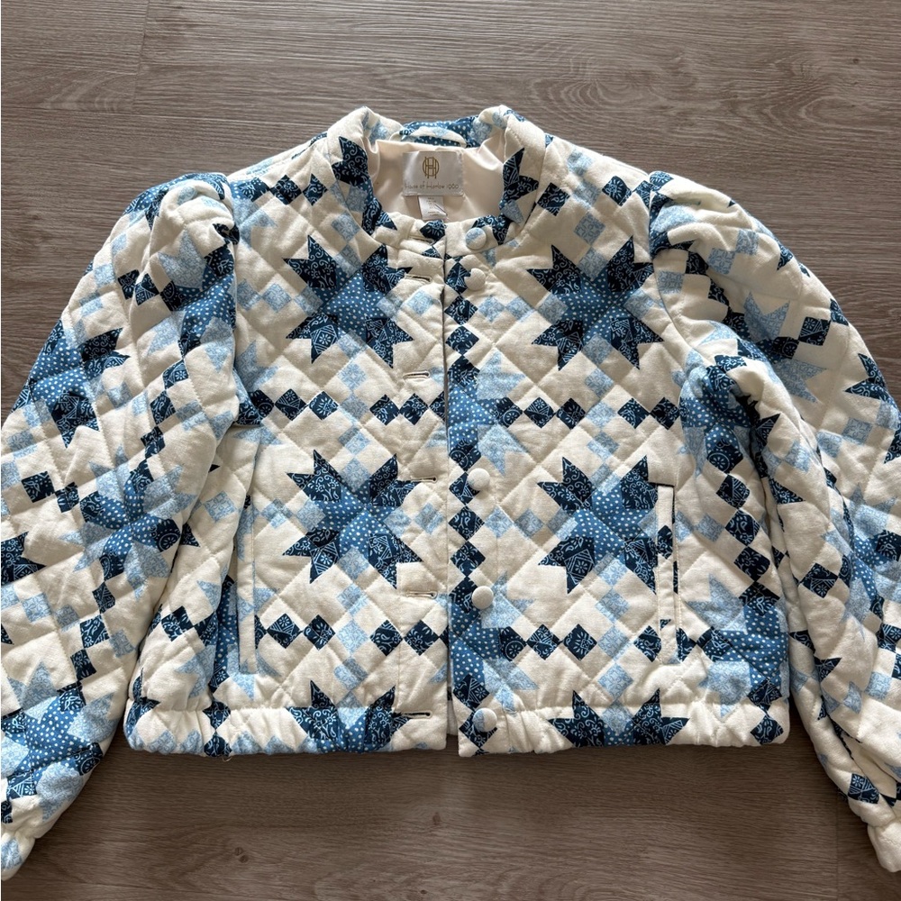 House of Harlow 1960 Blue and White Quilted Jacket